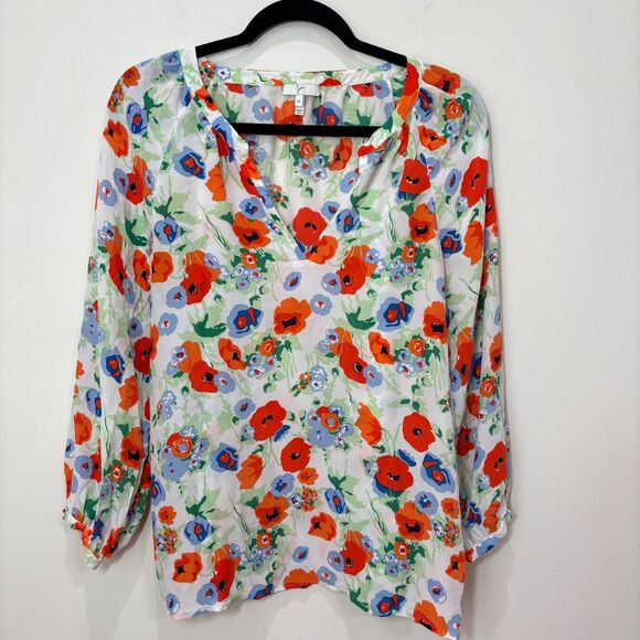 Joie 100% Silk Multi Floral Blouse Women M Poppies Bloom Artsy Airy Cottagecore - Picture 1 of 8